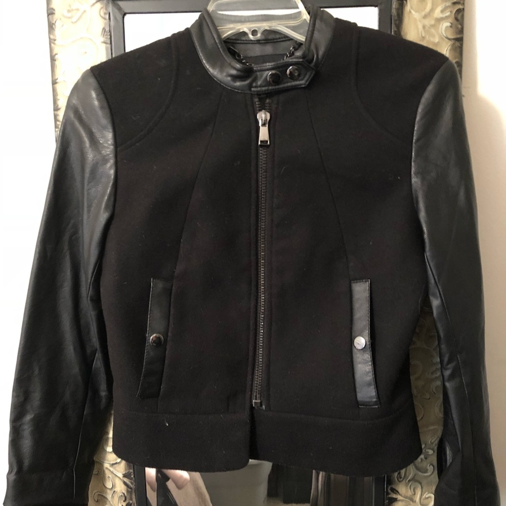H&M faux leather sleeve bomber style jacket